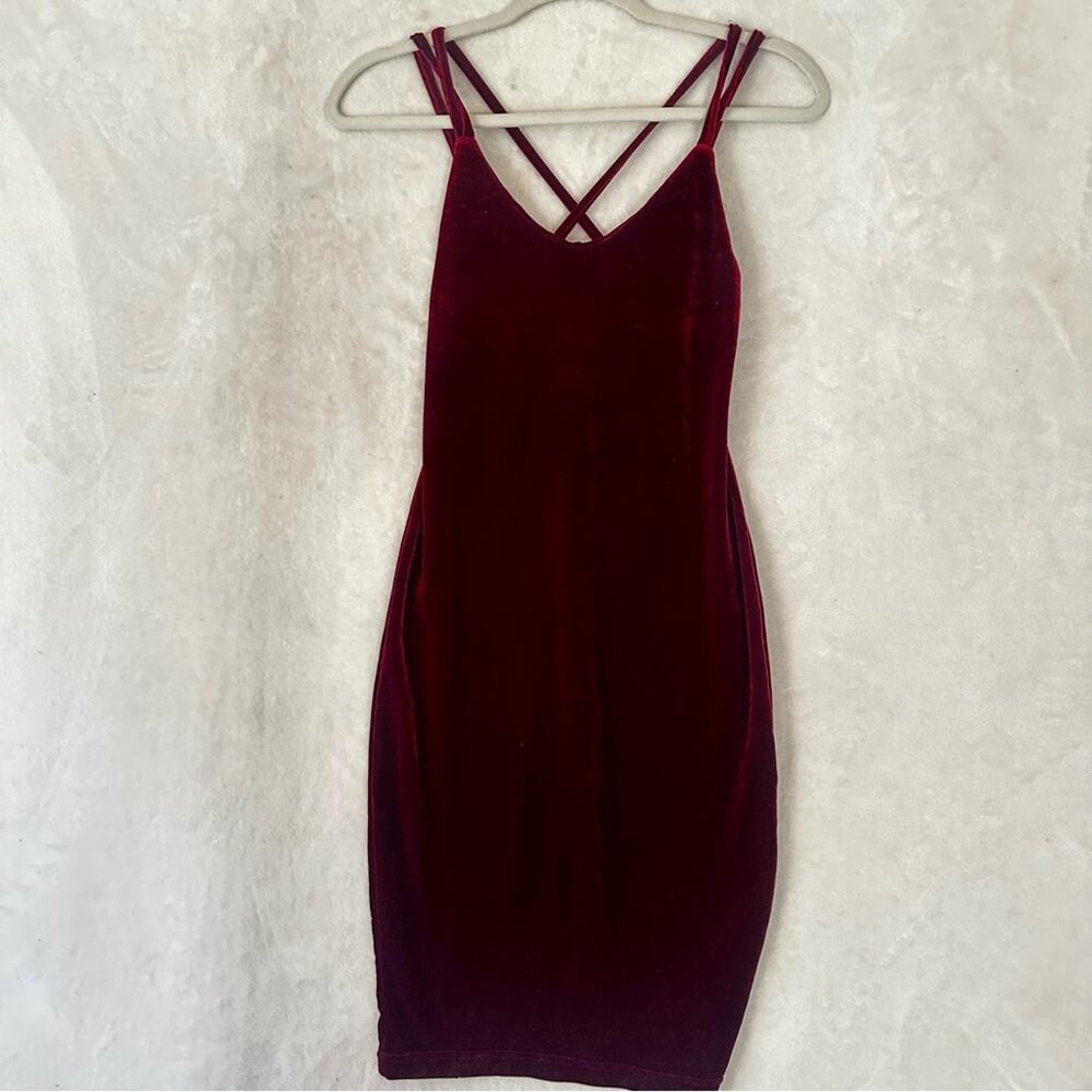 Burgundy Velvet Dress Straps Mini